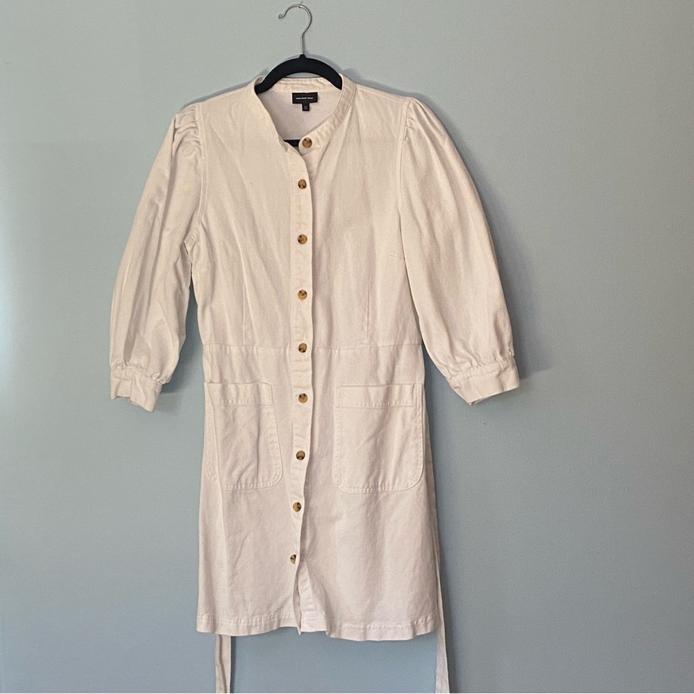 3/4 Sleeve Cream Button-Down Dress
